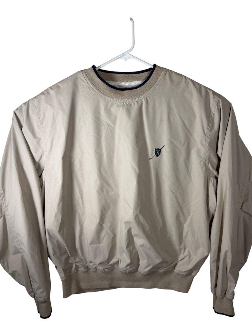 Nautica Men’s 2XL Beige Crew Neck Pullover Windbreaker Jacket Fitted Waist